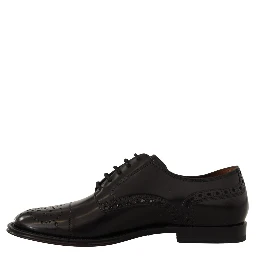 Black Leather Wingtip Mens Formal Derby Shoes