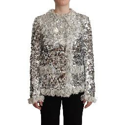 Silver Sequined Shearling Long Sleeves Jacket