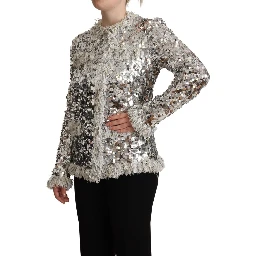 Silver Sequined Shearling Long Sleeves Jacket