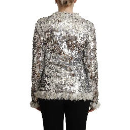 Silver Sequined Shearling Long Sleeves Jacket