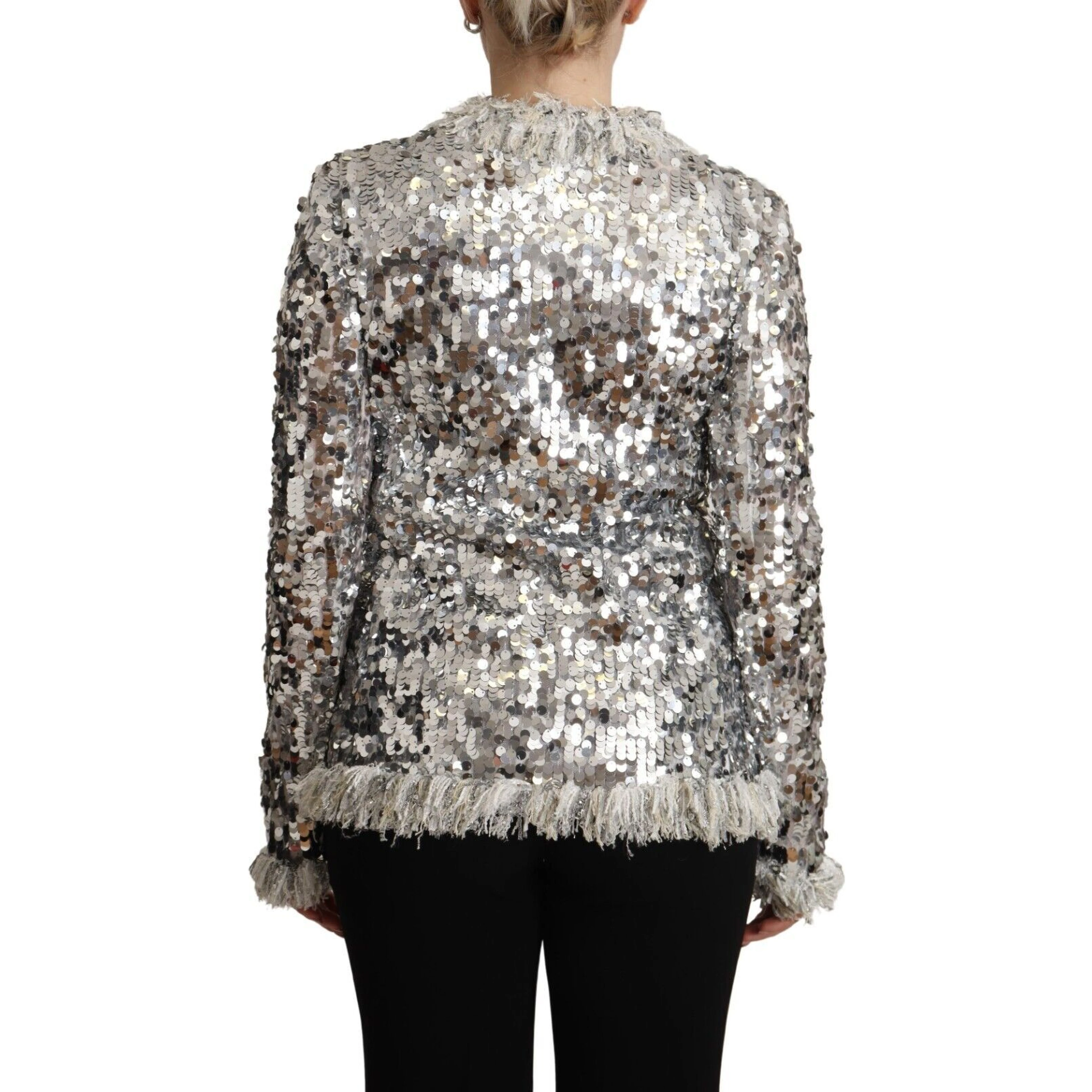 Silver Sequined Shearling Long Sleeves Jacket
