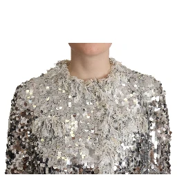 Silver Sequined Shearling Long Sleeves Jacket