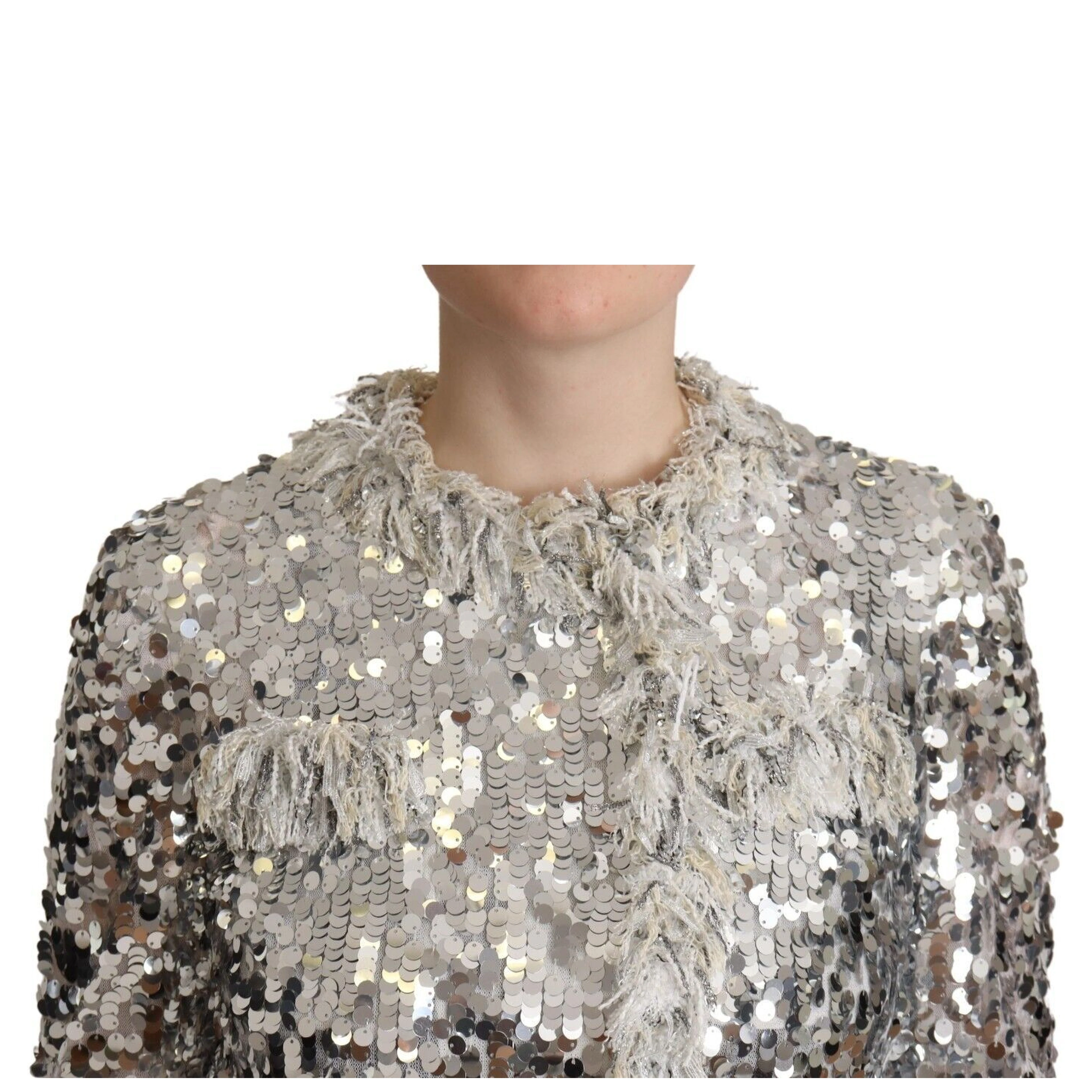 Silver Sequined Shearling Long Sleeves Jacket