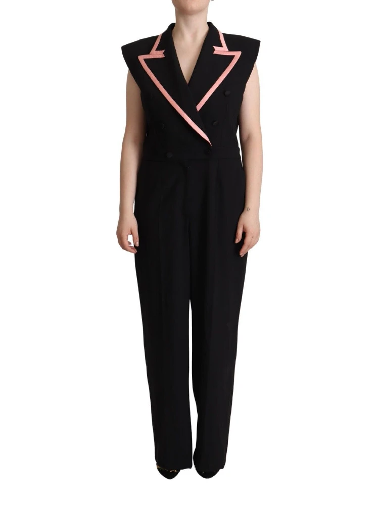 Black Wool Blend Sleeveless Jumpsuit Dress