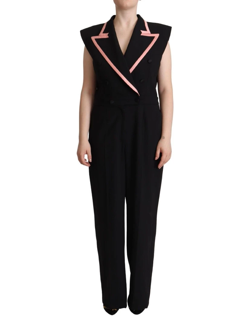 Black Wool Blend Sleeveless Jumpsuit Dress