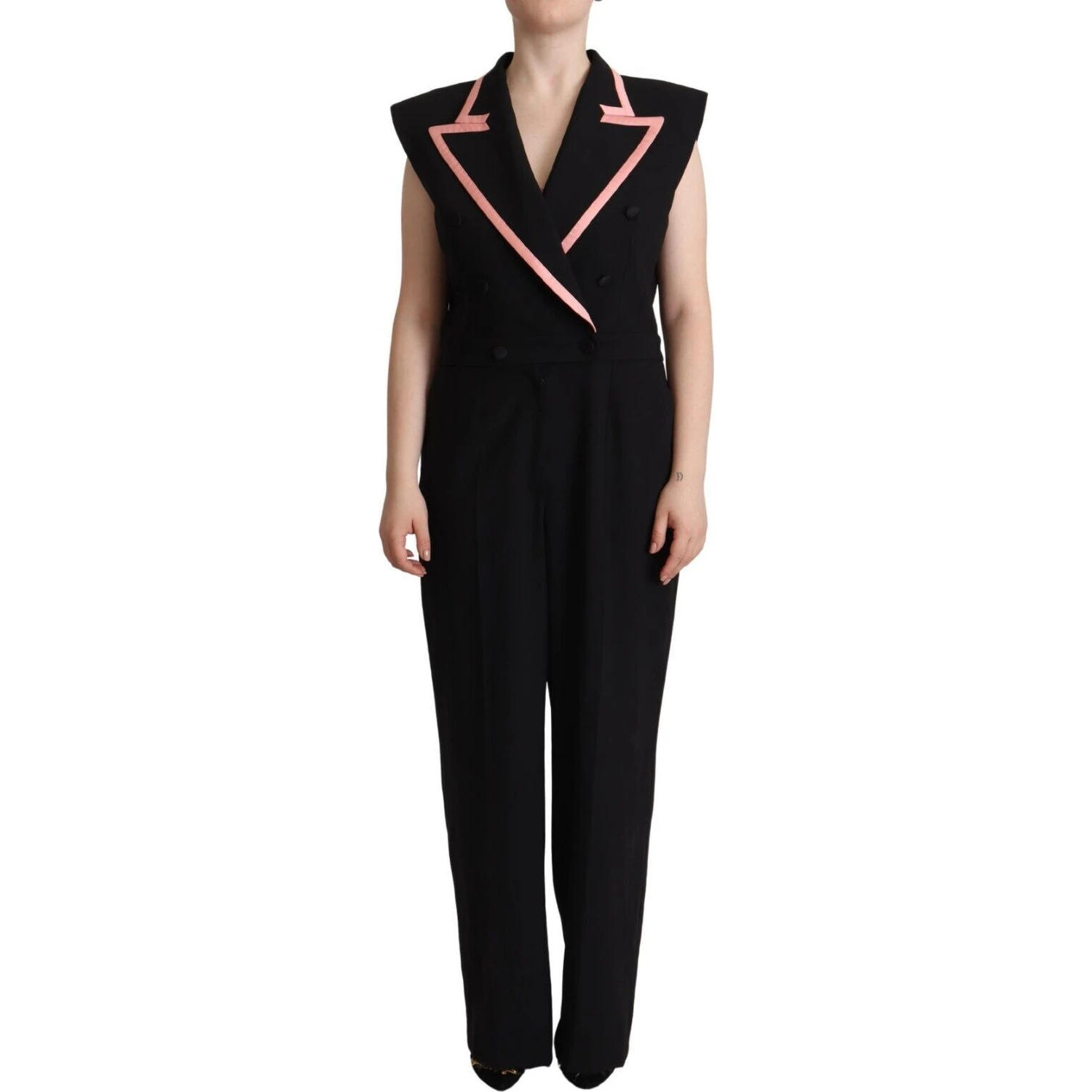 Black Wool Blend Sleeveless Jumpsuit Dress