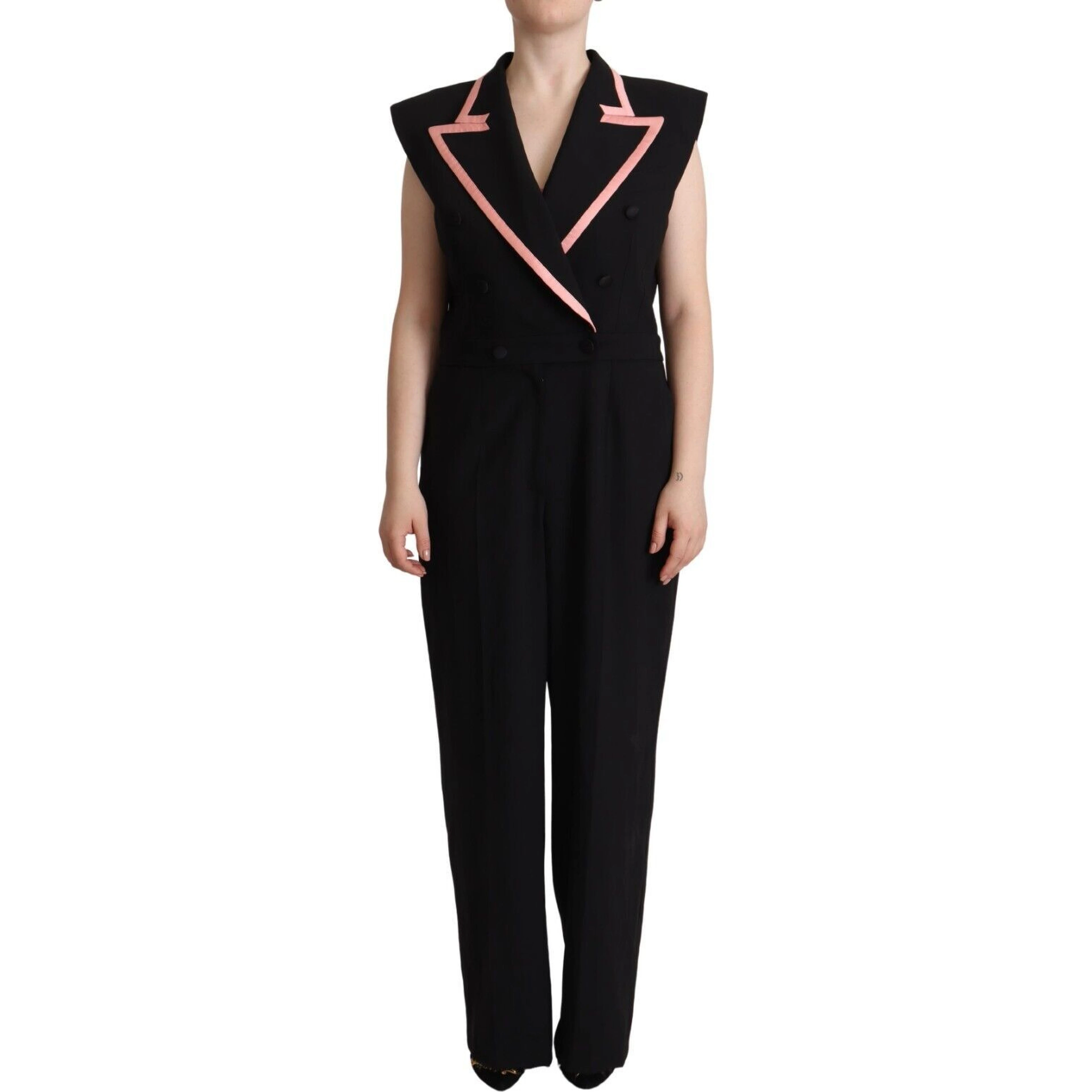 Black Wool Blend Sleeveless Jumpsuit Dress