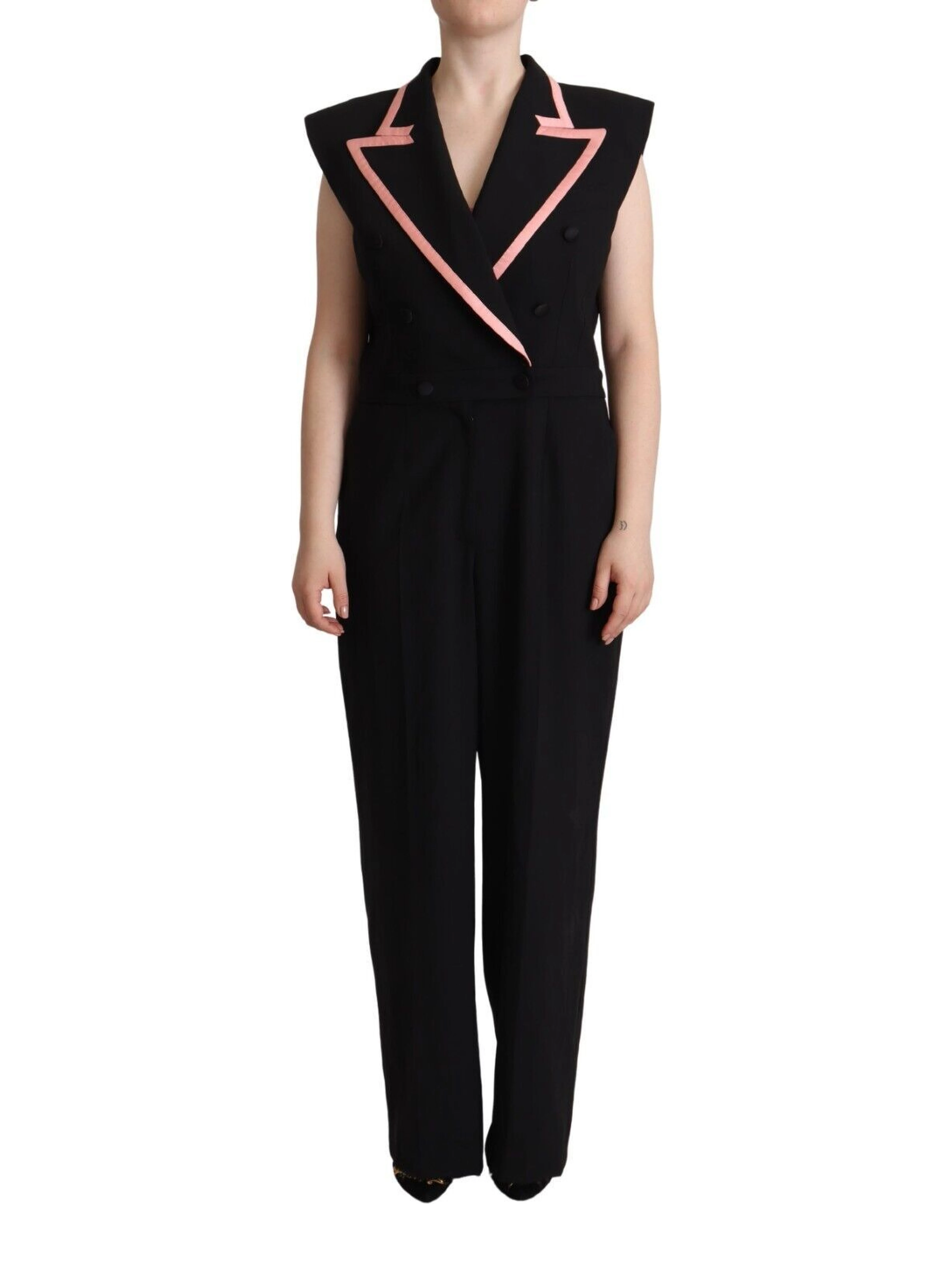 Black Wool Blend Sleeveless Jumpsuit Dress