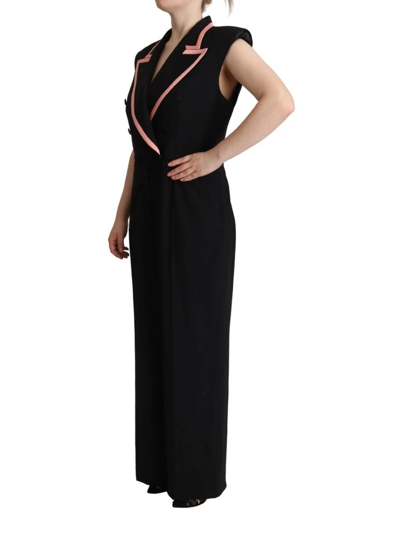 Black Wool Blend Sleeveless Jumpsuit Dress