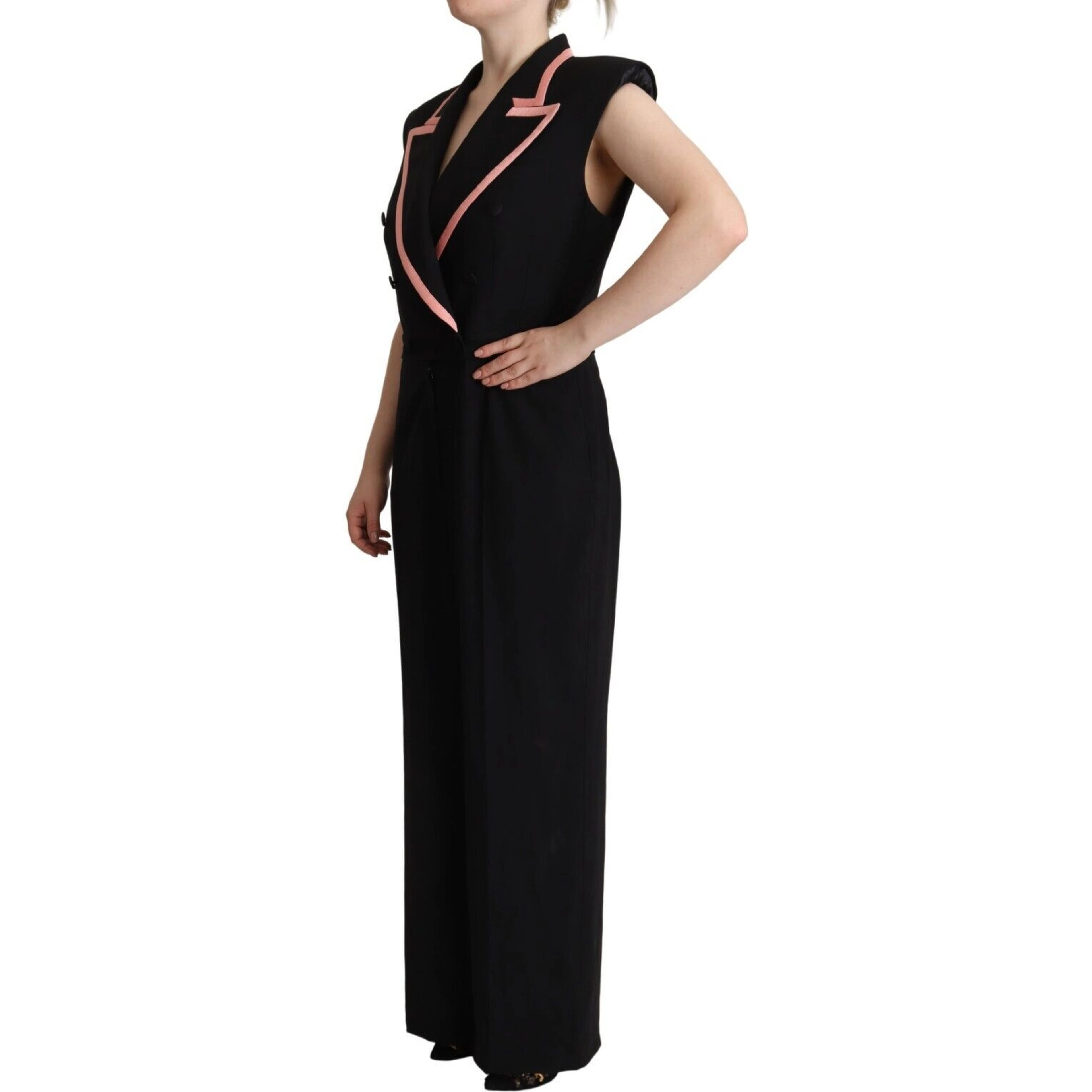 Black Wool Blend Sleeveless Jumpsuit Dress
