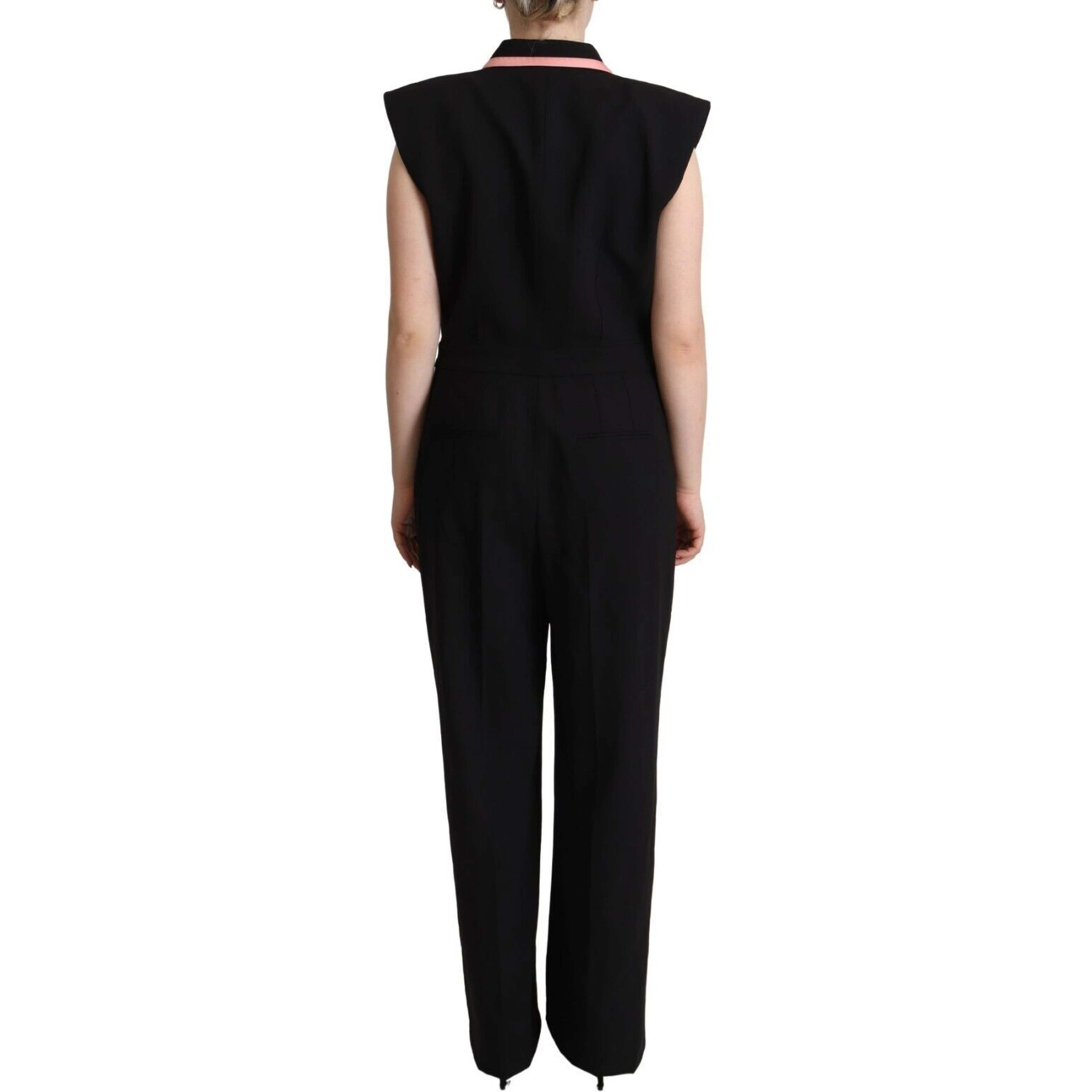 Black Wool Blend Sleeveless Jumpsuit Dress