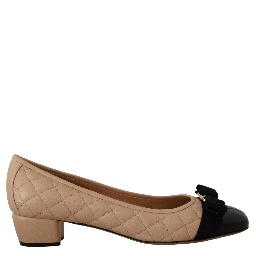 Beige and Black Nappa Leather Pumps Shoes