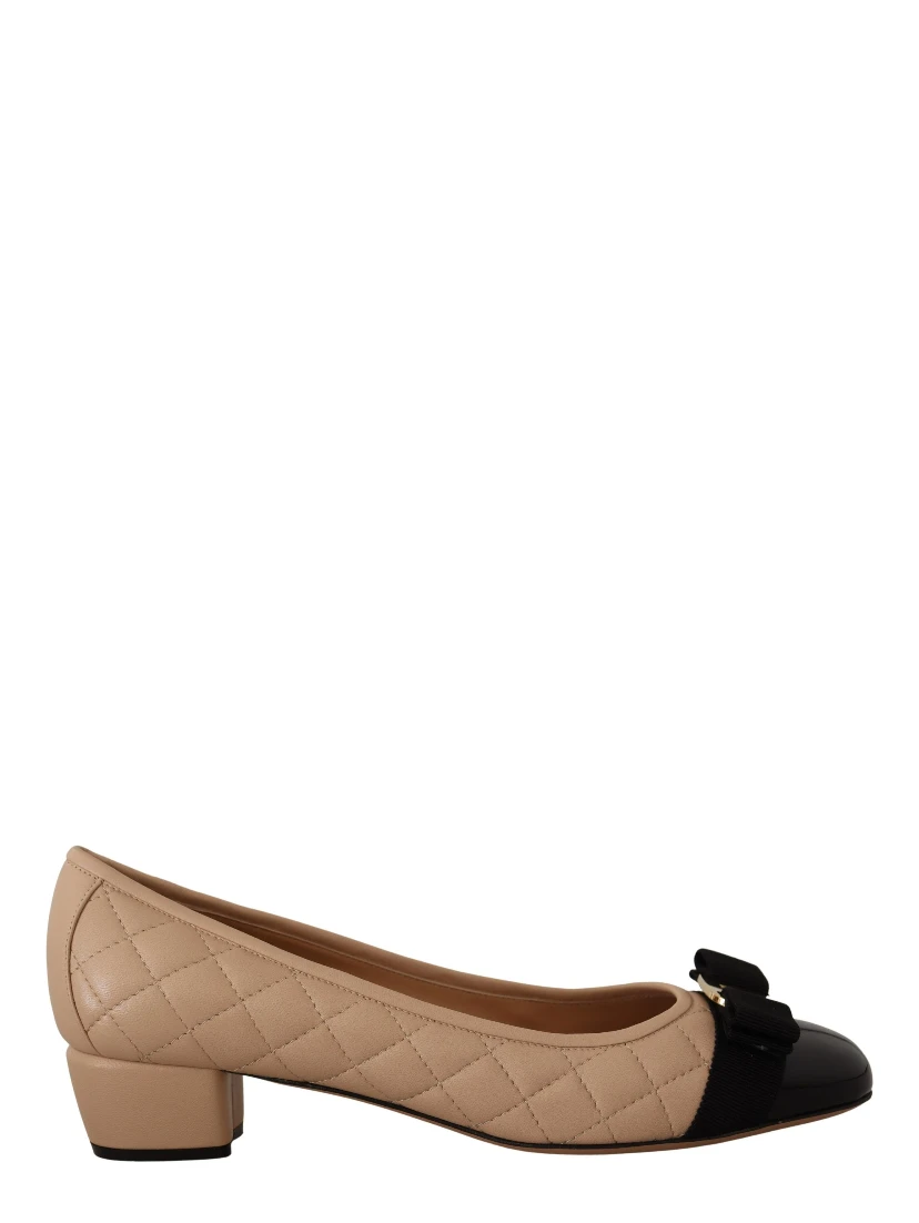 Beige and Black Nappa Leather Pumps Shoes