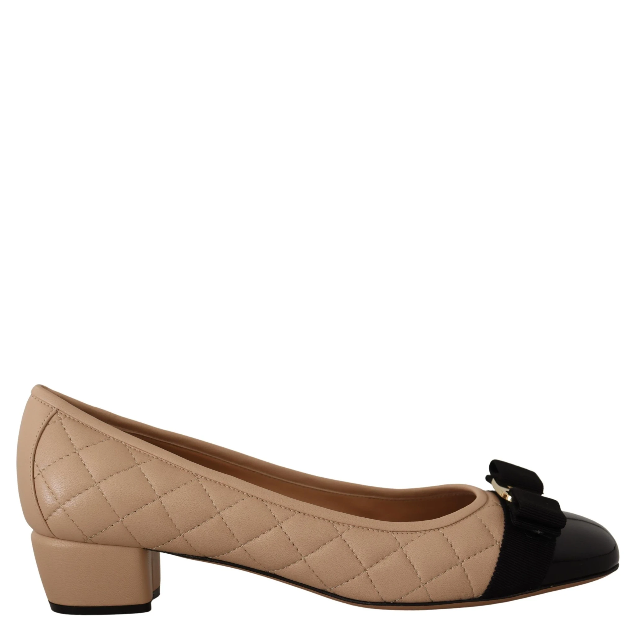 Beige and Black Nappa Leather Pumps Shoes