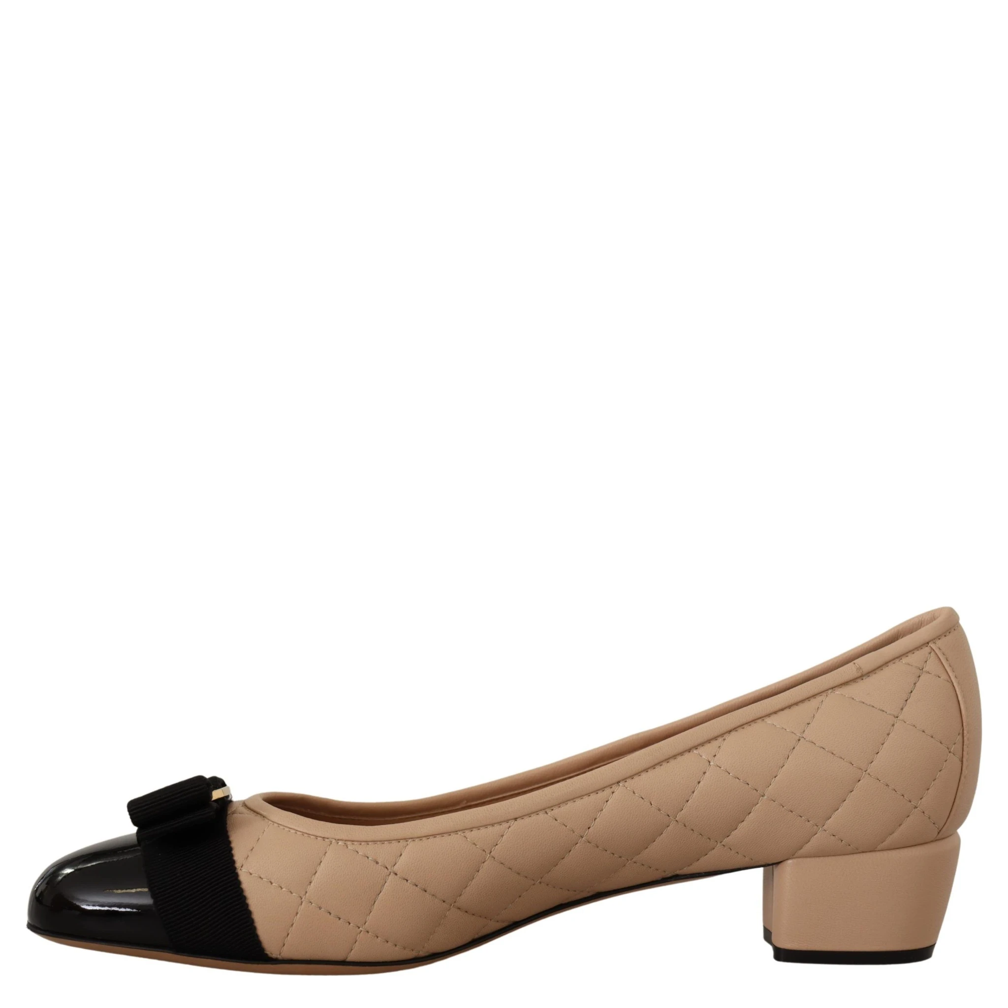 Beige and Black Nappa Leather Pumps Shoes