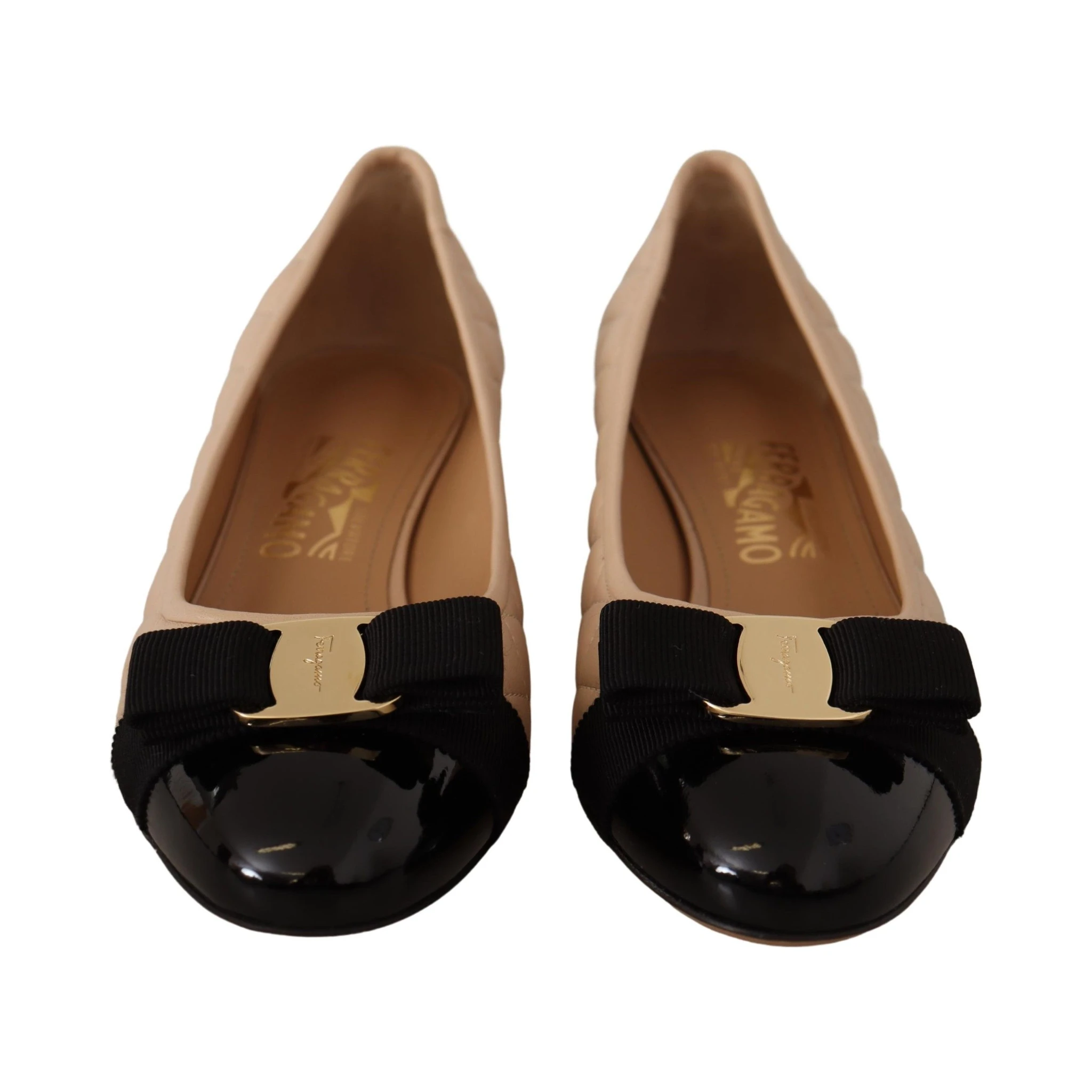 Beige and Black Nappa Leather Pumps Shoes