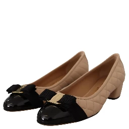 Beige and Black Nappa Leather Pumps Shoes
