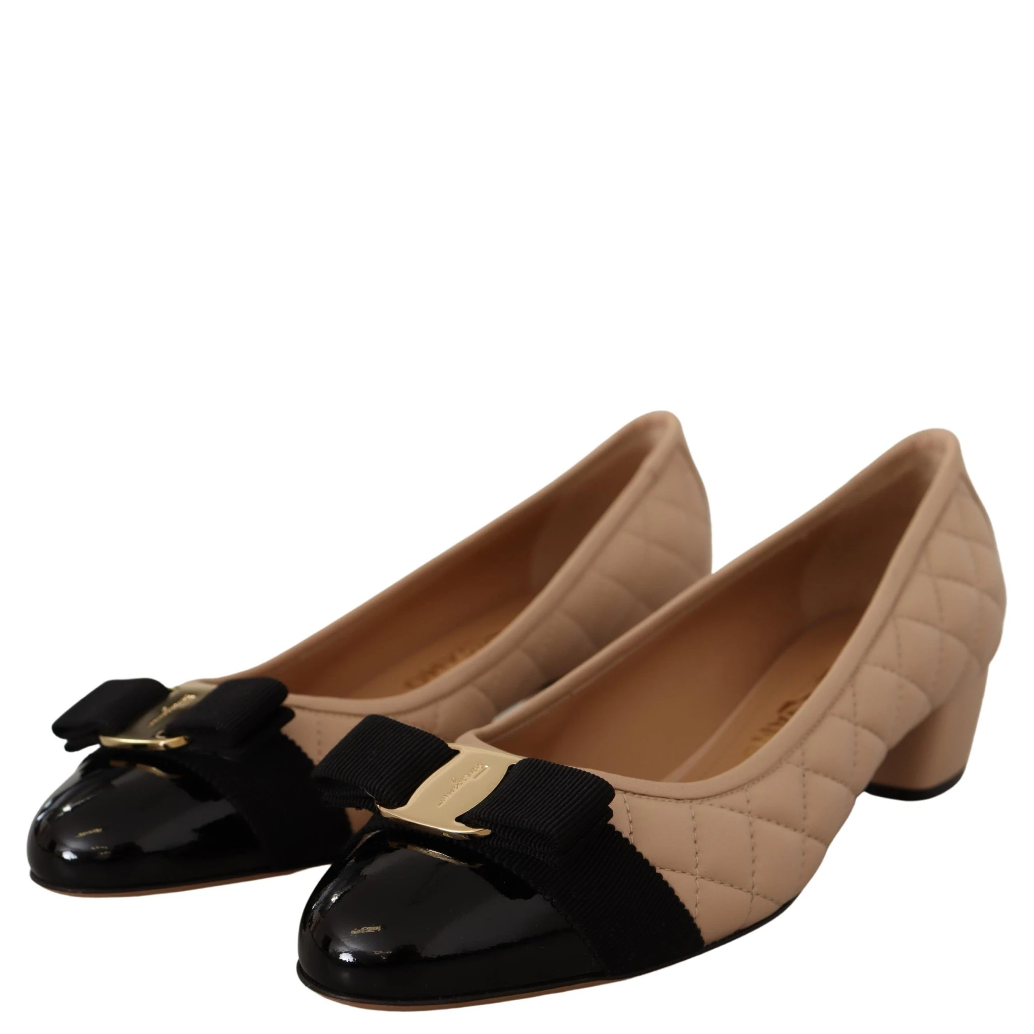 Beige and Black Nappa Leather Pumps Shoes