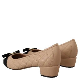 Beige and Black Nappa Leather Pumps Shoes