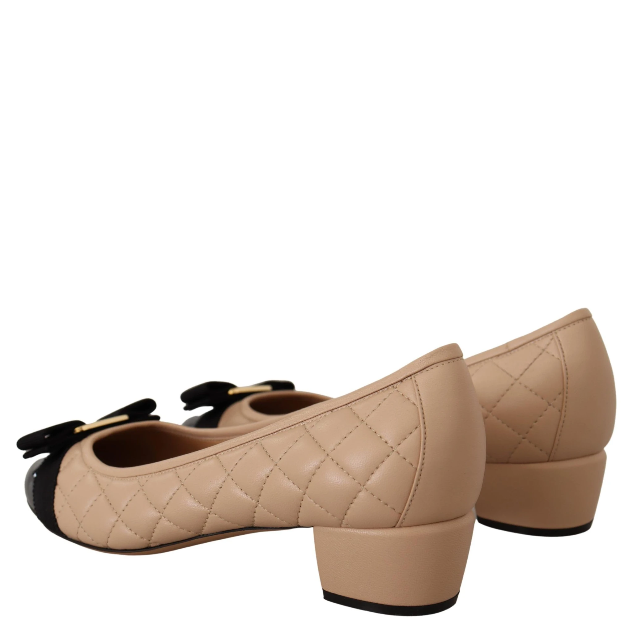 Beige and Black Nappa Leather Pumps Shoes