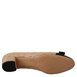 Beige and Black Nappa Leather Pumps Shoes