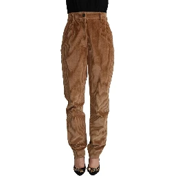 Brown Cotton Corduroy High Waist Skinny Pants