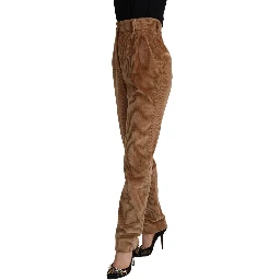 Brown Cotton Corduroy High Waist Skinny Pants