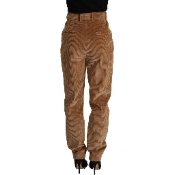 Brown Cotton Corduroy High Waist Skinny Pants
