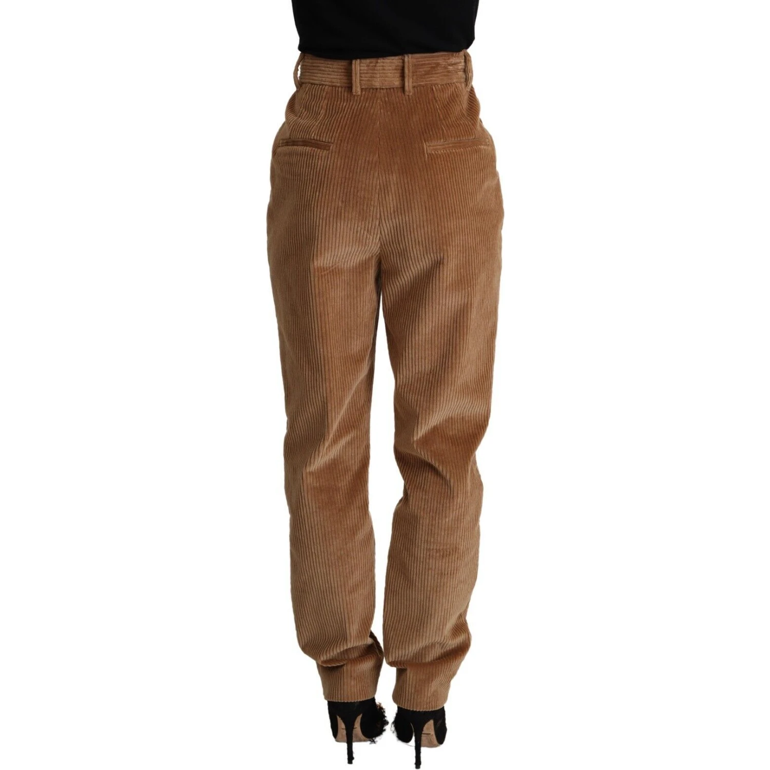 Brown Cotton Corduroy High Waist Skinny Pants