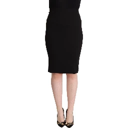Black High Waist Knee Length Pencil Cut Skirt