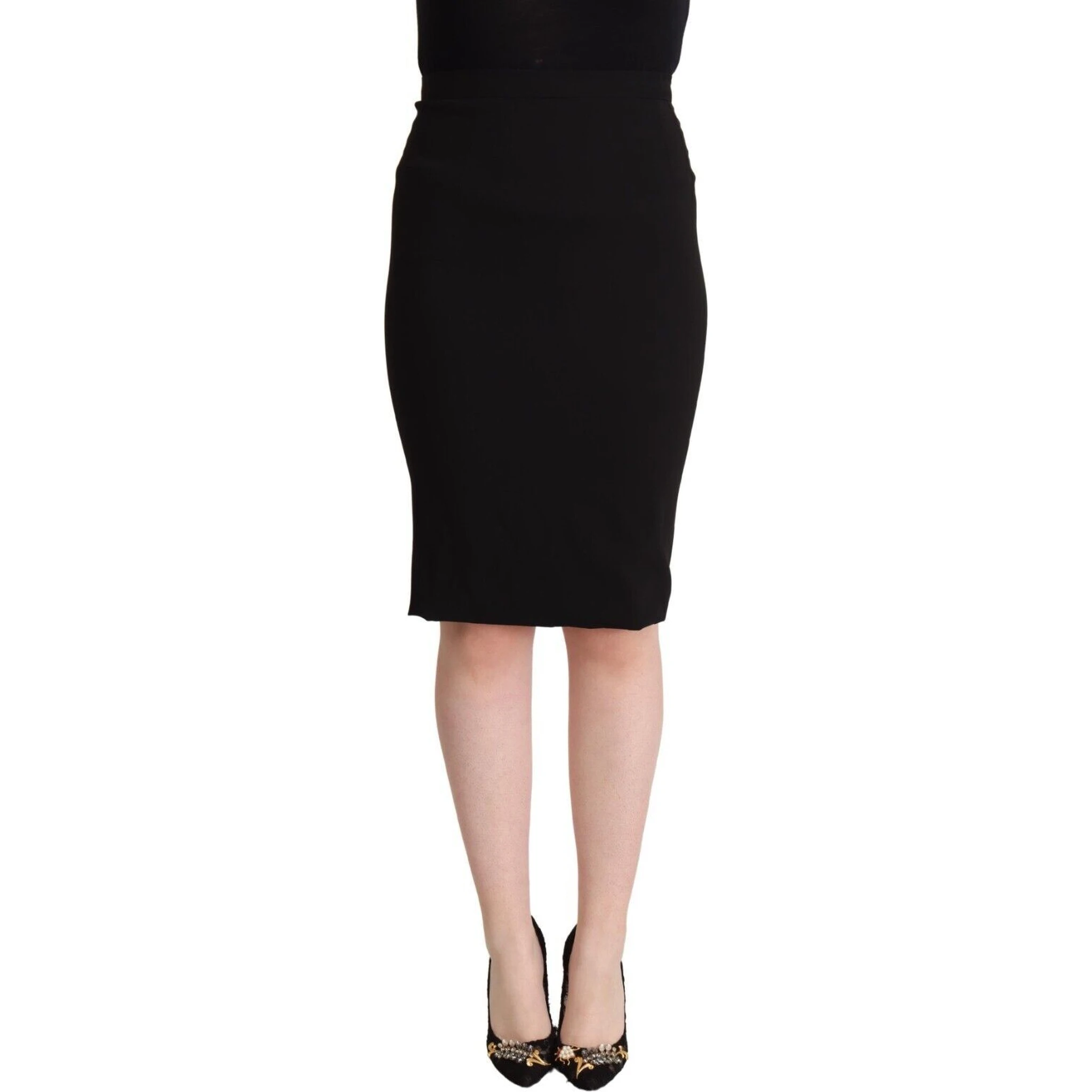 Black High Waist Knee Length Pencil Cut Skirt