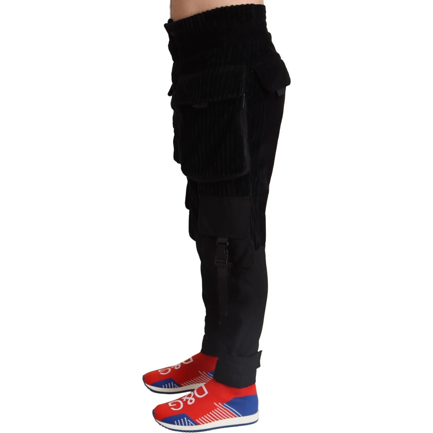 Black Cotton Skinny Corduroy Cargo Pants