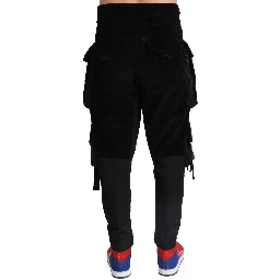 Black Cotton Skinny Corduroy Cargo Pants