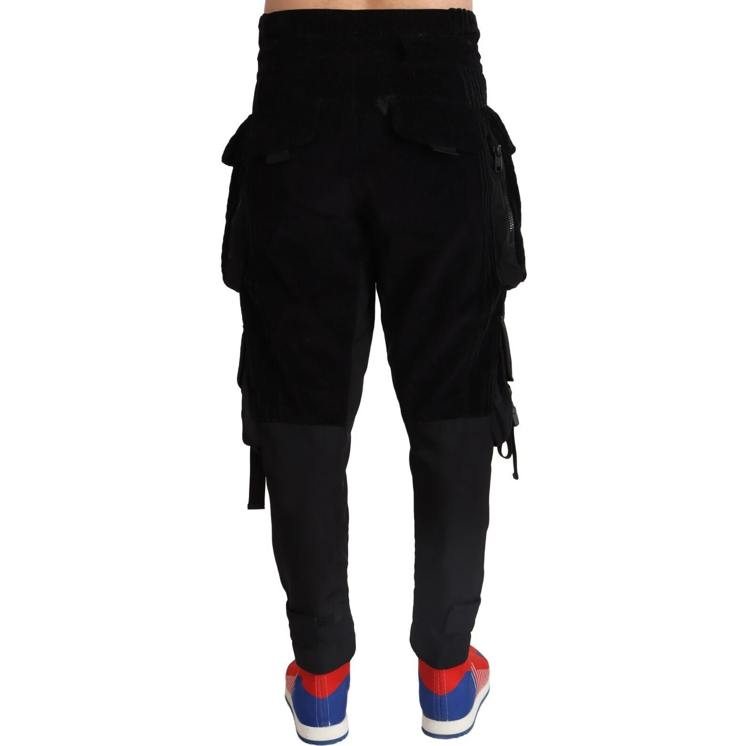 Black Cotton Skinny Corduroy Cargo Pants