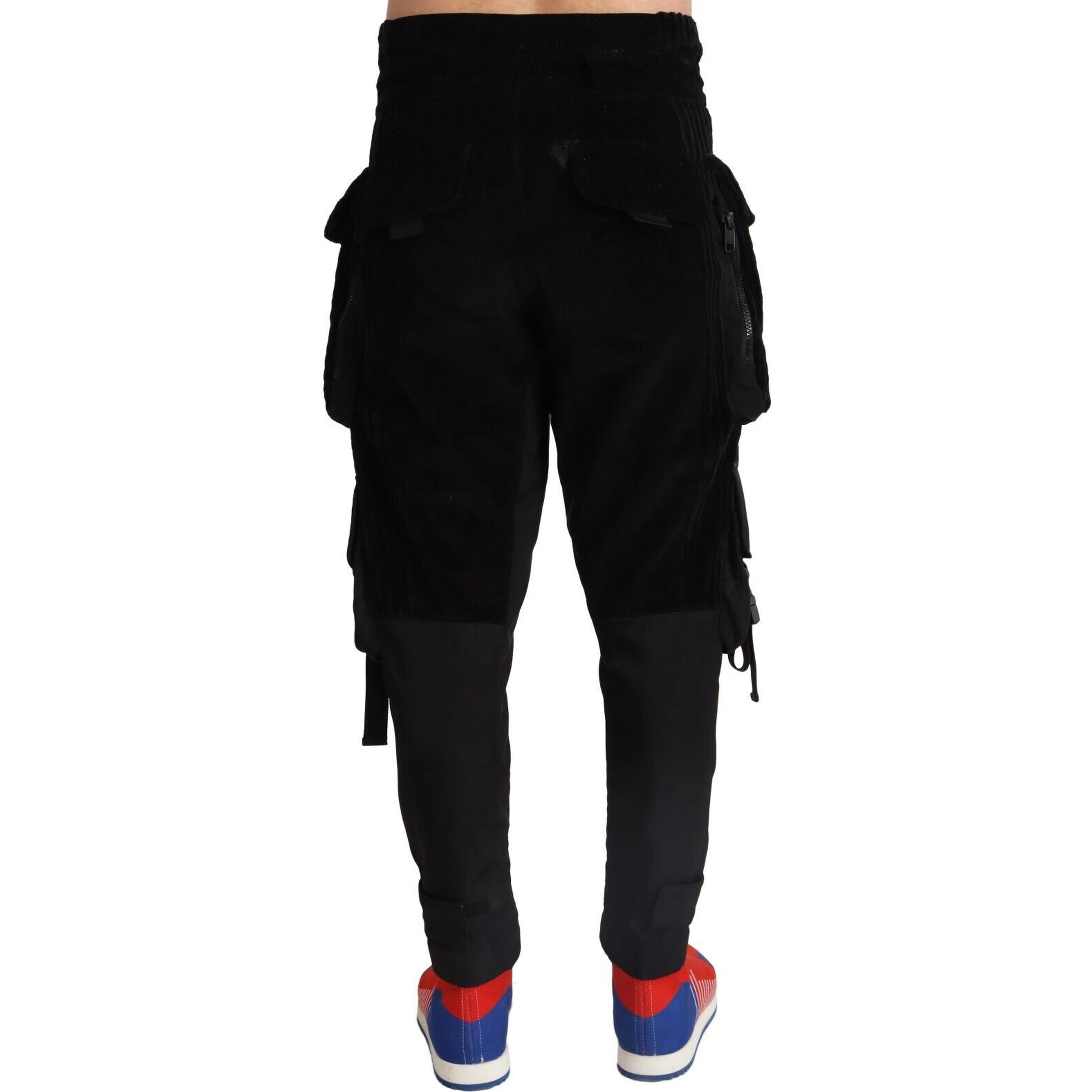 Black Cotton Skinny Corduroy Cargo Pants
