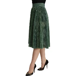 Metallic Green High Waist A-line Pleated Skirt