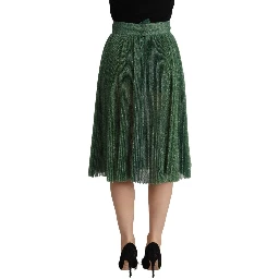 Metallic Green High Waist A-line Pleated Skirt