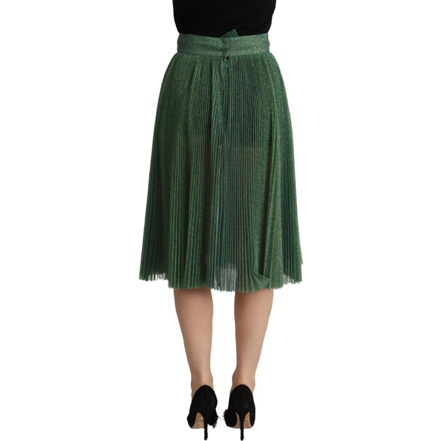 Metallic Green High Waist A-line Pleated Skirt
