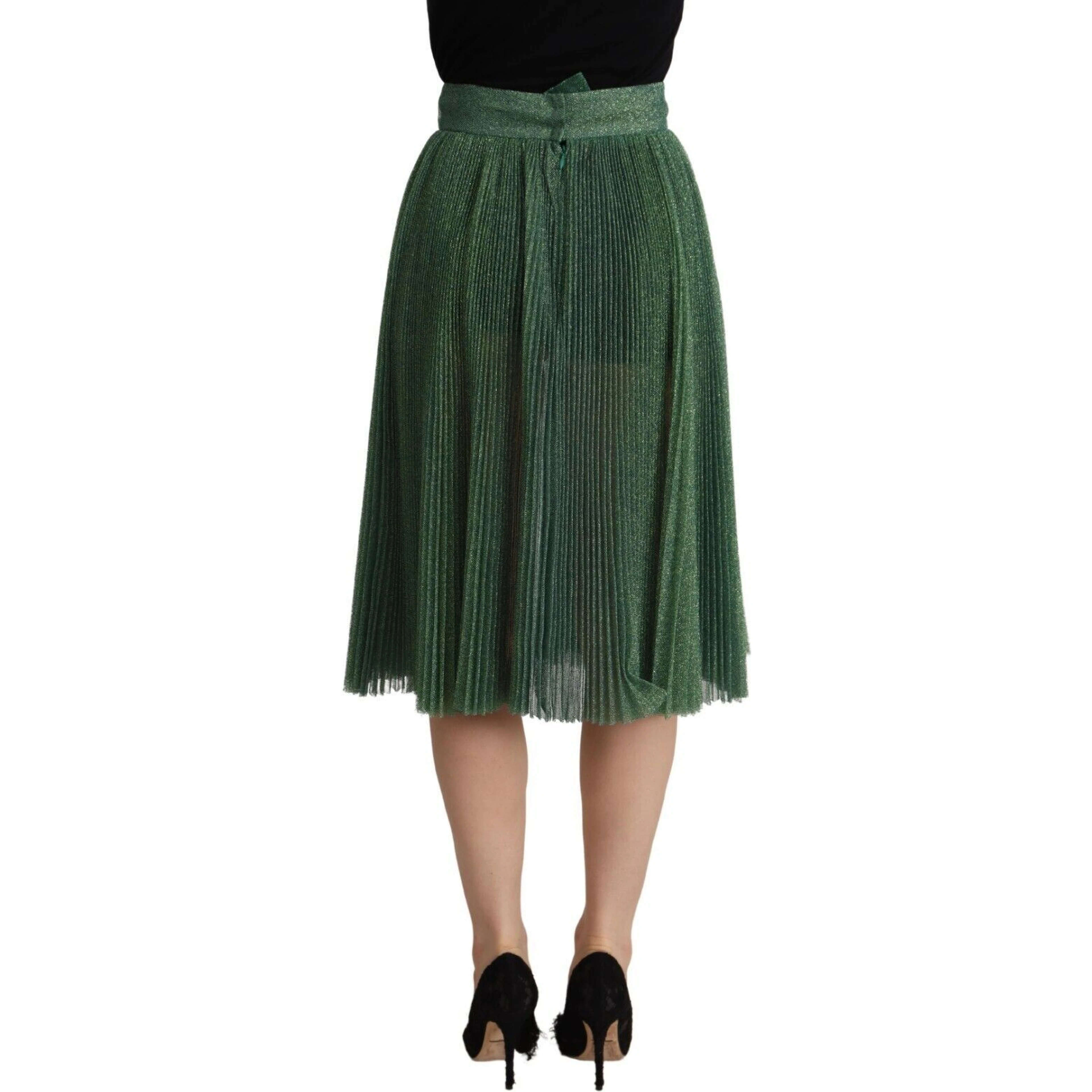 Metallic Green High Waist A-line Pleated Skirt
