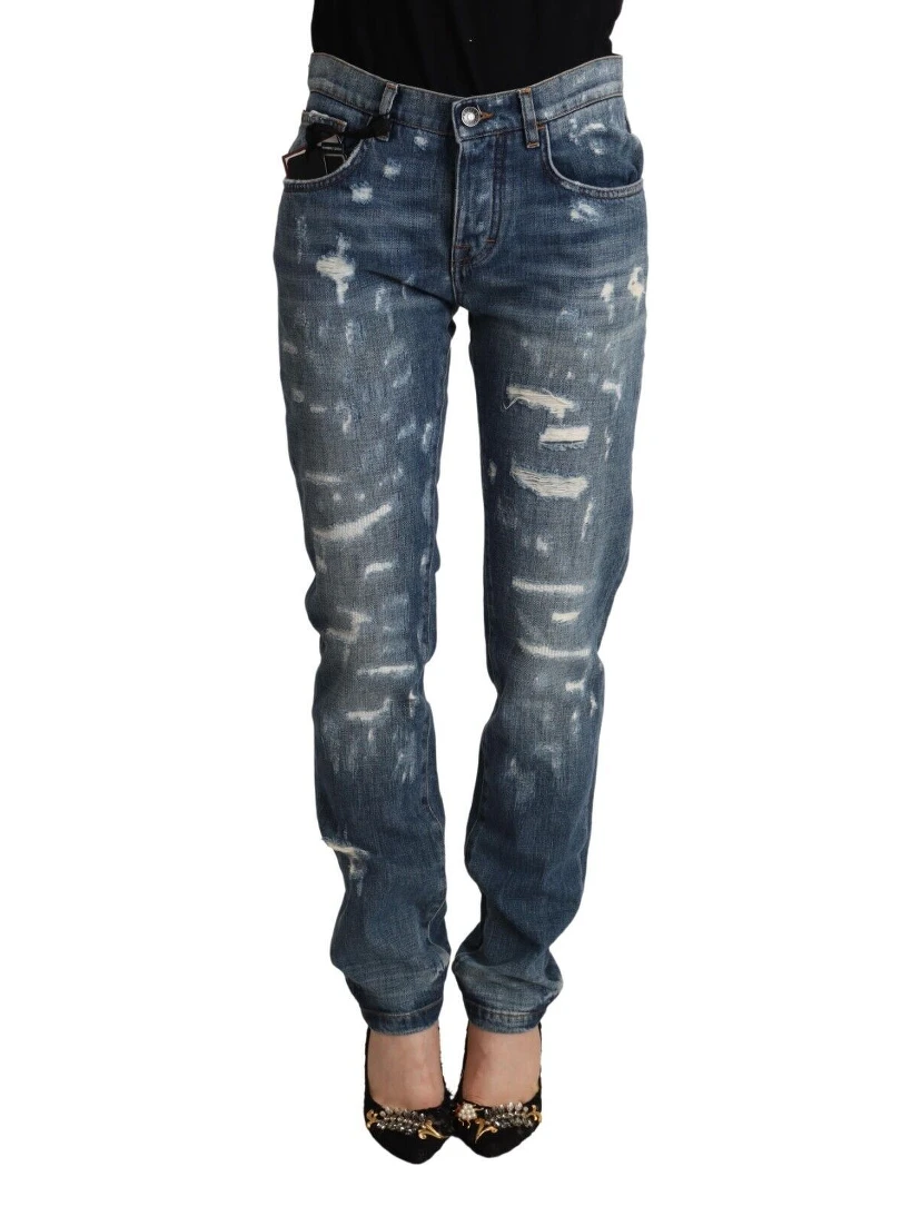 Blue Distressed Denim BOYFRIEND Skinny Jeans