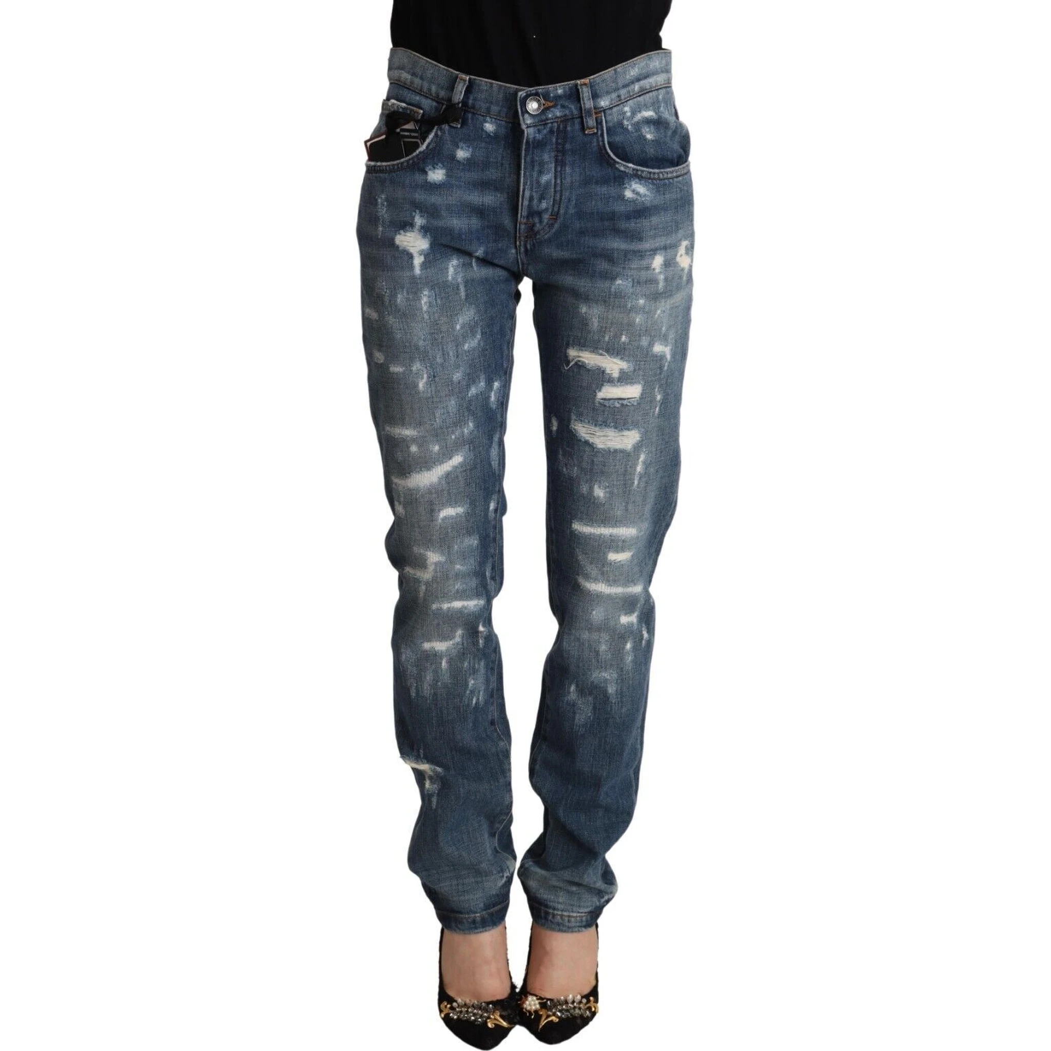 Blue Distressed Denim BOYFRIEND Skinny Jeans