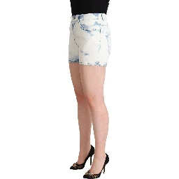 White Blue Dye Cotton Mid Waist Denim Shorts