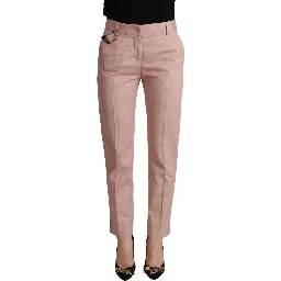 Pink Cotton Mid Waist Trouser Tapered Pants