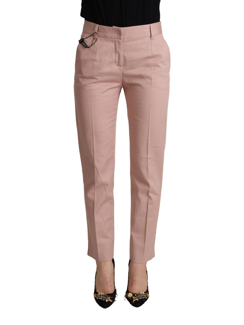 Pink Cotton Mid Waist Trouser Tapered Pants