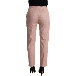 Pink Cotton Mid Waist Trouser Tapered Pants