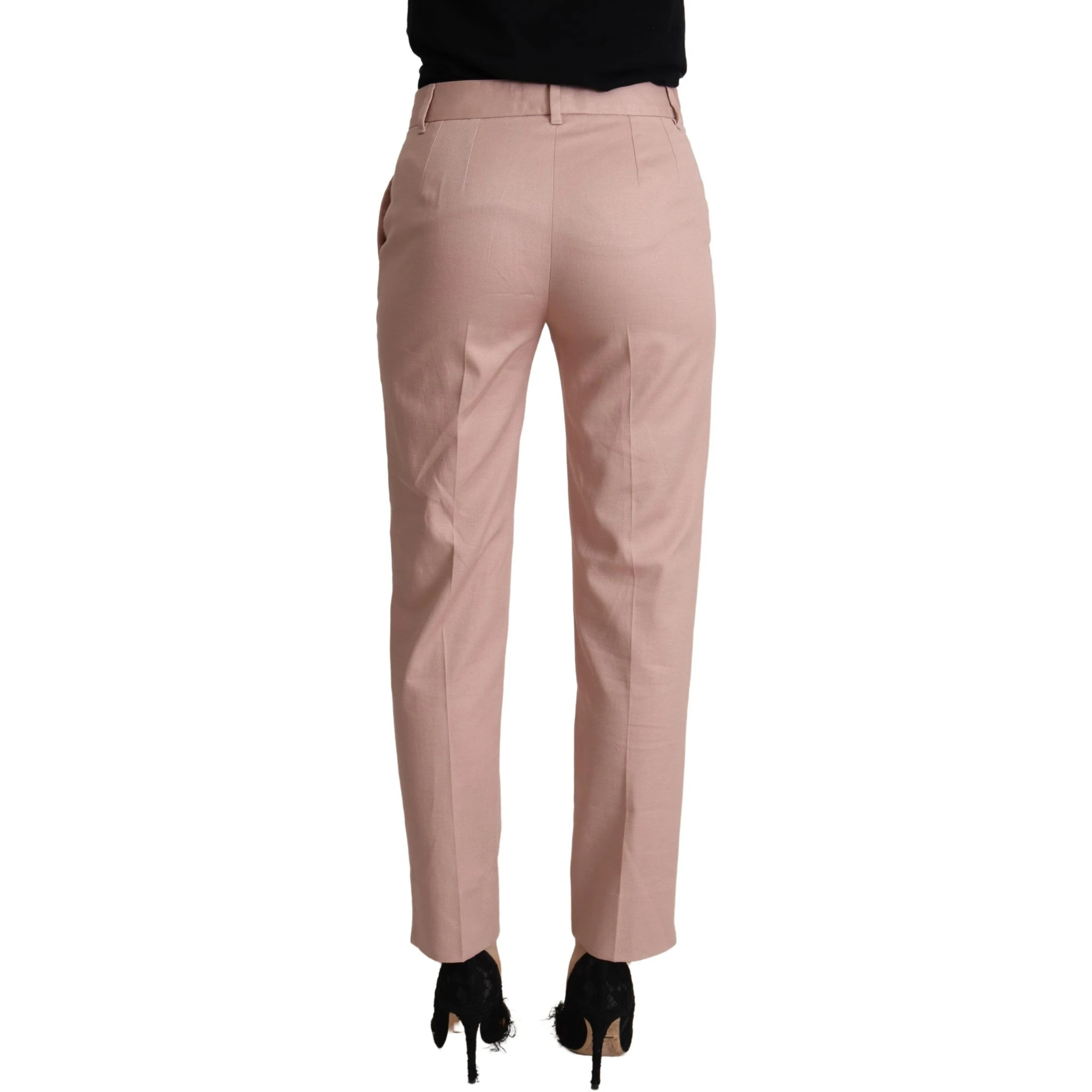 Pink Cotton Mid Waist Trouser Tapered Pants