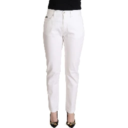 White Cotton Mid Waist Denim Tapered Jeans