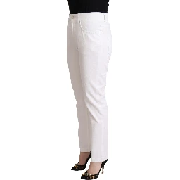 White Cotton Mid Waist Denim Tapered Jeans