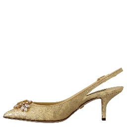 Gold Crystal Slingbacks Pumps Heels Shoes