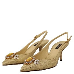 Gold Crystal Slingbacks Pumps Heels Shoes